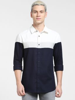 Jack & Jones - Blue Colourblocked Full Sleeves Shirt
