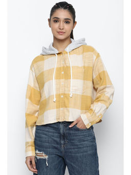 American Eagle - Women Yellow Cropped Flannel Shirt