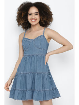 American Eagle - Women Blue Denim Corset Babydoll Mini Dress