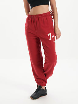 American Eagle - Women Red Fleece Boyfriend Jogger