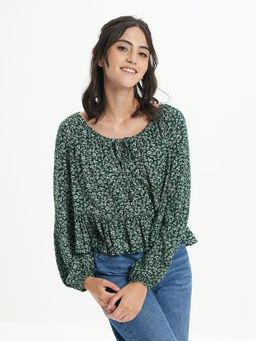 American Eagle - Women Green Floral Blouse