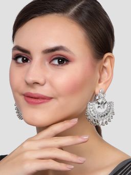 Karatcart - Silver Plated Mata Laxmi Design Chandbali Earrings for Women