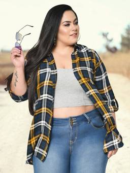 Martini - Blue Yellow Checks Curve Plus Size Boyfriend Shirt