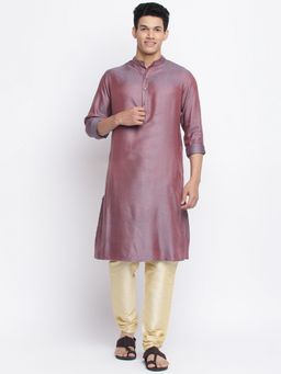 Fabindia - Purple Viscose Blend Dobby Slim Fit Long Kurta