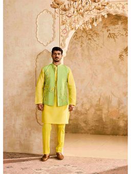 HISTORI - Yellow Floral Kurta with Jacket and Pant