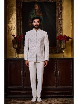 HISTORI - White Embroidered Jodhpuri Jacket with Pant