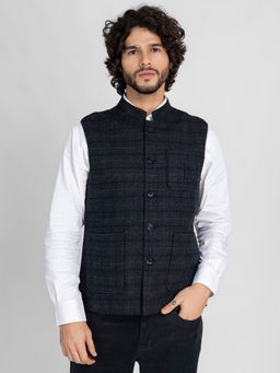 Lure Urban - Men's Navy Mandarin Collar Nehru Jacket
