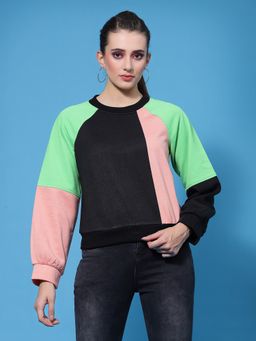 AAREIN - Women Black Crew Neck Colorblock Regular Fit Sweatshirt