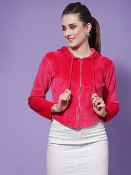 AAREIN - Women Pink Hooded Solid Regular Fit Sweatshirt