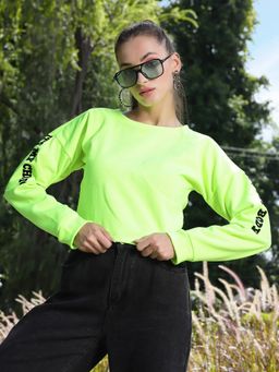 AAREIN - Women Green Crew Neck Solid Regular Fit Sweatshirt