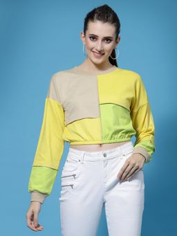 AAREIN - Women Beige Crew Neck Colorblock Regular Fit Sweatshirt