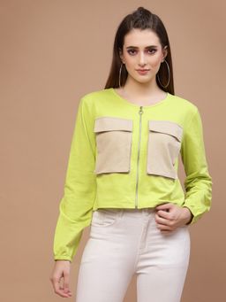 AAREIN - Women Green Round Neck Colorblock Regular Fit Sweatshirt