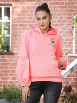 AAREIN - Women Pink Hooded Solid Regular Fit Sweatshirt