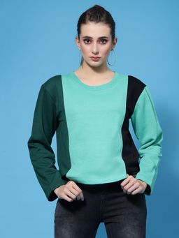 AAREIN - Women Green Crew Neck Solid Regular Fit Sweatshirt