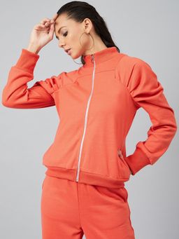 AAREIN - Women Orange High Neck Solid Regular Fit Jacket