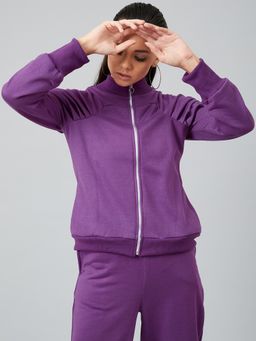AAREIN - Women Purple Round Neck Solid Regular Fit Sweatshirt