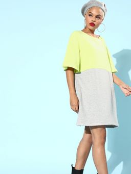 AAREIN - Women Green Round Neck Colorblock Regular Fit Dress