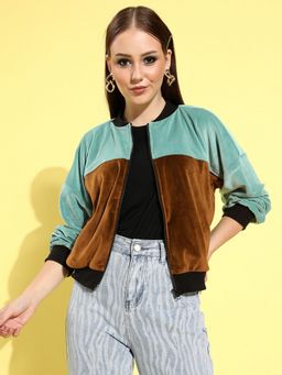 AAREIN - Women Brown Hooded Colorblock Regular Fit Jacket