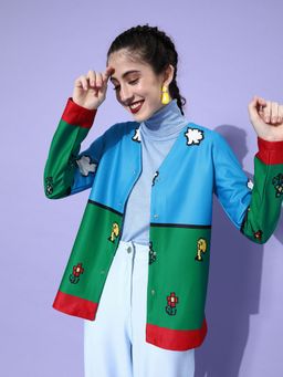 AAREIN - Women Multi-Color High Neck Printed Regular Fit Jacket
