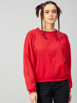 AAREIN - Women Red Crew Neck Solid Regular Fit Sweatshirt
