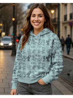 Bewakoof - Official Disney Women's Green All Over Printed Oversized Hoodies