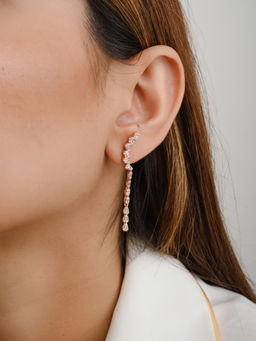 METALM - White Crescent Rose Gold Dangler in 925 Silver