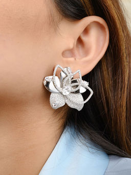 METALM - Silver Statement Floral Drop Earrings