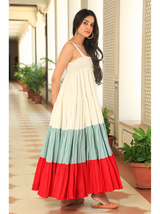 knee length dresses for ladies Blue Coloured Layered Maxi Dress Trendy Frill Concept Gown For Girls main image 1