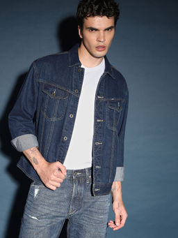 Lee - Men Solid Blue Regular Fit Jacket
