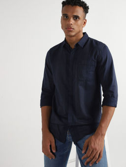 Lee - Men Stripes Navy Blue Slim Fit Shirt