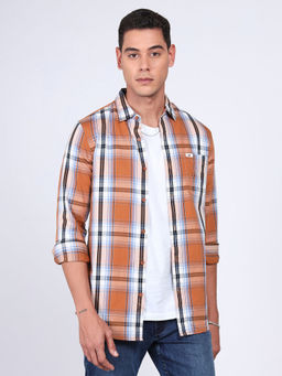 Lee - Men Checks Orange Slim Fit Shirt