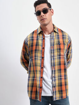 Lee - Men Checks Orange Relaxed Fit Shirt