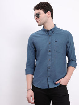 Lee - Men Solid Blue Regular Fit Shirt