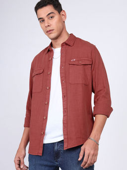Lee - Men Solid Red Regular Fit Shirt