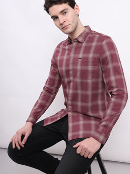 Lee - Men Checks Maroon Slim Fit Shirt