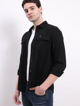 Lee - Men Solid Black Regular Fit Shirt