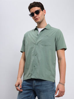 Lee - Men Textured Green Regular Fit Shirt