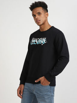 Lee - Mens Black Typography Print Slim Sweatshirt