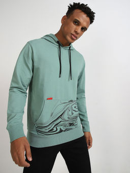 Lee - Men Printed Green Slim Fit Hoodie