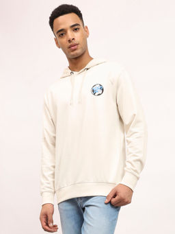Lee - Men Printed Beige Regular Fit Hoodie