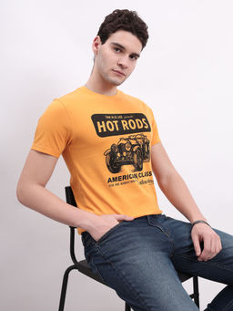 Lee - Men Graphic Print Orange Crew Neck Slim Fit T-Shirt