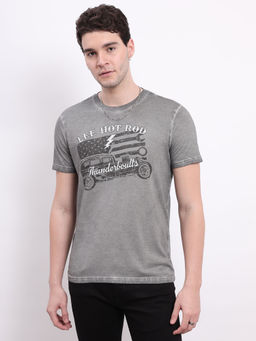 Lee - Men Graphic Print Grey Crew Neck Slim Fit T-Shirt