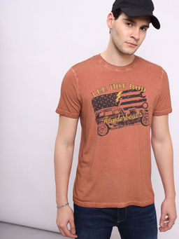 Lee - Men Graphic Print Rust Crew Neck Slim Fit T-Shirt
