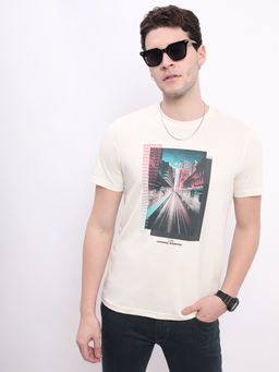 Lee - Men Graphic Print Beige Crew Neck T-Shirt