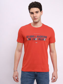 Lee - Men Graphic Print Orange Crew Neck Slim Fit T-Shirt