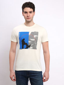 Lee - Men Graphic Print Beige Crew Neck Slim Fit T-Shirt