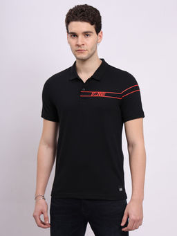 Lee - Men Graphic Print Black Slim Fit Polo T-Shirt