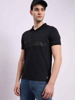Lee - Men Graphic Print Black Slim Fit Polo T-Shirt