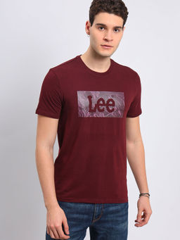 Lee - Men Graphic Print Maroon Crew Neck Slim Fit T-Shirt