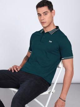Lee - Men Solid Green Slim Fit Polo T-Shirt